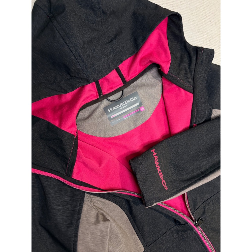 Hawke‎ & Co Sport Girls Hooded Performance Jacket Black Grey Pink Size 14 779041